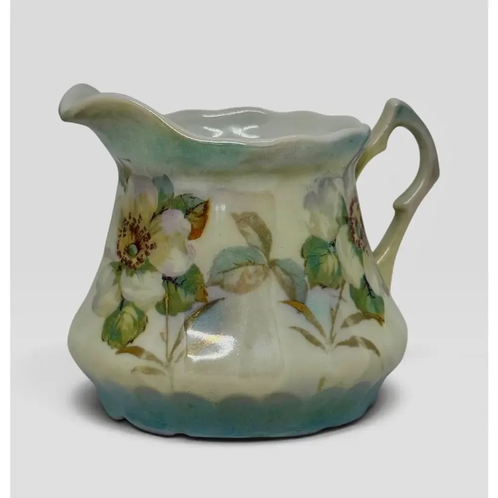 Vintage Bavarian Porcelain Creamer Hand-Painted Floral Body Red Germany Mark